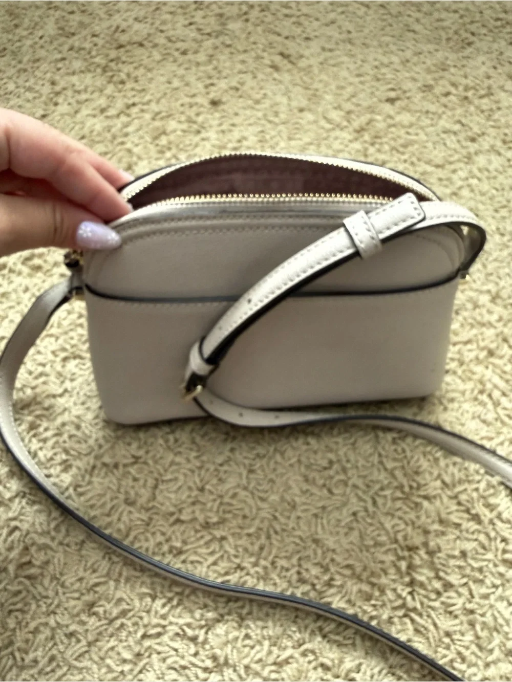 kate spade pebble leather dome crossbody in light taupe